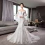Luxe Ivoire Transparentes Robe De Mariée 2018 Trompette / Sirène De l'épaule Manches de cloche Dos Nu Appliques En Dentelle Glitter Tulle Chapel Train Volants
