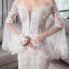 Luxe Ivoire Transparentes Robe De Mariée 2018 Trompette / Sirène De l'épaule Manches de cloche Dos Nu Appliques En Dentelle Glitter Tulle Chapel Train Volants