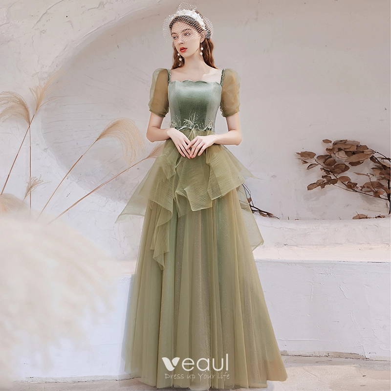 green vintage prom dress Emerald Glitter Floral Prom Gown – Unique Vintage main image 1