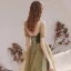 Vintage / Retro Sage Green Dancing Prom Dresses 2021 A-Line / Princess Square Neckline Puffy Short Sleeve Feather Beading Glitter Tulle Floor-Length / Long Ruffle Backless Formal Dresses