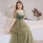 Vintage / Retro Sage Green Dancing Prom Dresses 2021 A-Line / Princess Square Neckline Puffy Short Sleeve Feather Beading Glitter Tulle Floor-Length / Long Ruffle Backless Formal Dresses
