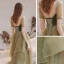 Vintage / Retro Sage Green Dancing Prom Dresses 2021 A-Line / Princess Square Neckline Puffy Short Sleeve Feather Beading Glitter Tulle Floor-Length / Long Ruffle Backless Formal Dresses