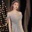 Glitzernden Grau Tanzen Ballkleider 2021 A Linie Off Shoulder Kurze Ärmel Perlenstickerei Pailletten Glanz Tülle Sweep / Pinsel Zug Rüschen Rückenfreies Festliche Kleider