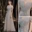 Glitzernden Grau Tanzen Ballkleider 2021 A Linie Off Shoulder Kurze Ärmel Perlenstickerei Pailletten Glanz Tülle Sweep / Pinsel Zug Rüschen Rückenfreies Festliche Kleider