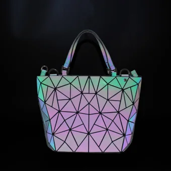 Amazing Unique Multi Colors Luminous Geometric Square Shoulder Bags 2021 Holographic Pu Reflective Women S Bags