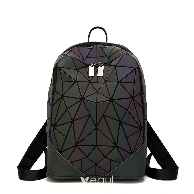 Fashion Multi Colors Luminous Geometric Backpacks 2021 PU Holographic Reflective Women s Bags