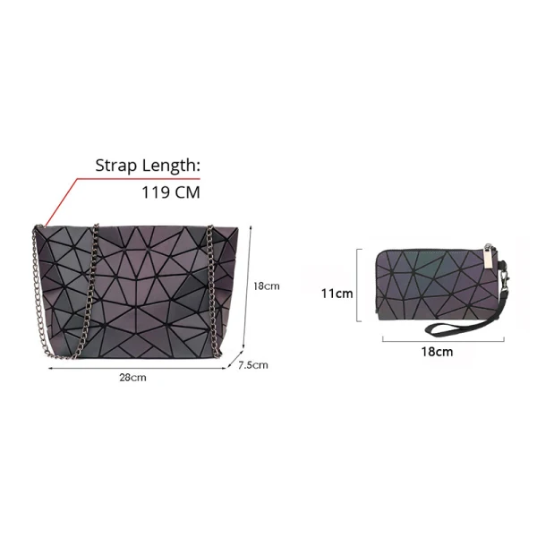 3 Stück Multifarben Leuchtend Geometrisch Quadratische Umhängetasche Schultertaschen Geldbörse 2021 PU Holographisch Reflektierend Damentaschen