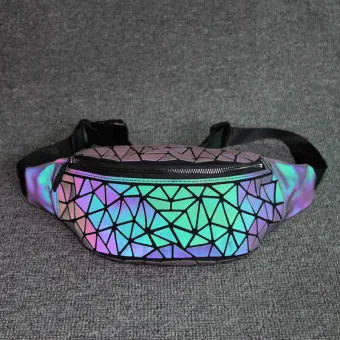 Amazing Unique Multi Colors Luminous Geometric Waist Bag 2021 Pu Holographic Reflective Women S Bags