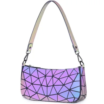 Fashion Multi Colors Luminous Geometric Square Handbag Shoulder Bags 2021 Pu Holographic Reflective Women S Bags