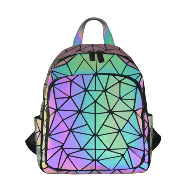 Rainbow Multi-Colors Luminous Geometric Square Backpacks 2021 PU Casual Reflective Holographic Women's Bags