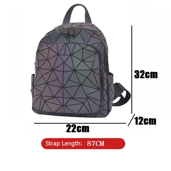 Tęcza Multi-Kolory Świetlny Geometryczny Kwadratowe Plecaki 2021 PU Przypadkowy Odblaskowy Holograficzne Torby Damskie