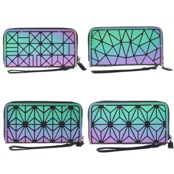 Fashion Multi Colors Luminous Geometric Square Wallet 2021 Pu Reflective Holographic Women S Bags