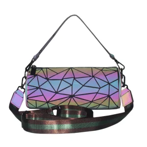 Amazing Unique Multi Colors Luminous Geometric Round Handbag Shoulder Bags 2021 Pu Reflective Holographic Women S Bags