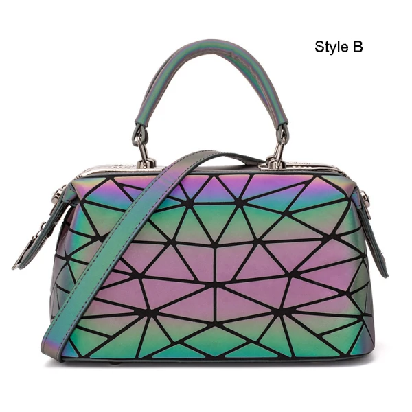 Amazing / Unique Multi-Colors Luminous Geometric Square Handbag Messenger Bag 2021 PU Reflective Holographic Casual Women's Bags