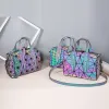 Rainbow Multi-Colors Luminous Geometric Square Handbag Messenger Bag 2021 PU Reflective Holographic Casual Women's Bags