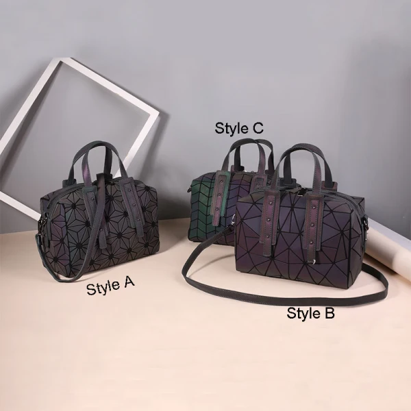 Rainbow Multi-Colors Luminous Geometric Square Handbag Messenger Bag 2021 PU Reflective Holographic Casual Women's Bags