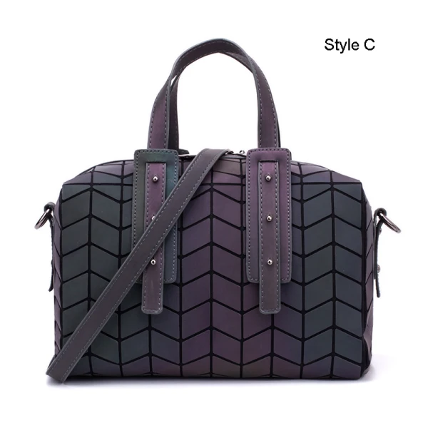 Rainbow Multi-Colors Luminous Geometric Square Handbag Messenger Bag 2021 PU Reflective Holographic Casual Women's Bags