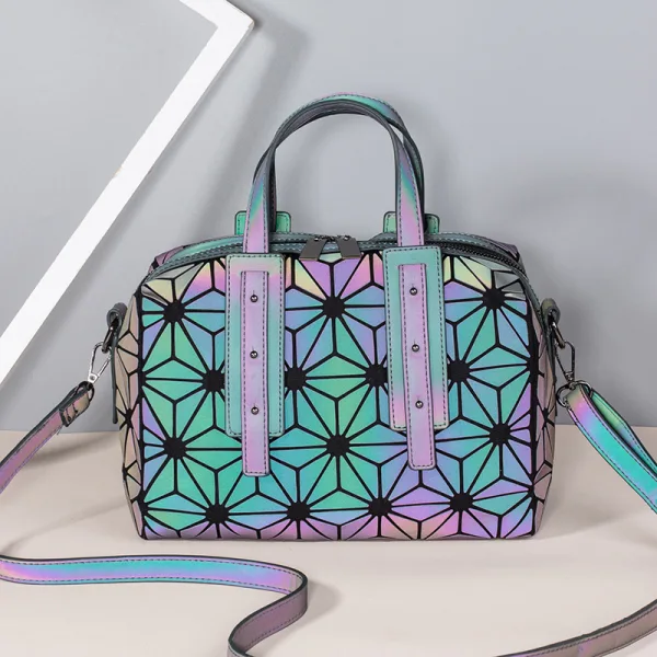 Rainbow Multi-Colors Luminous Geometric Square Handbag Messenger Bag 2021 PU Reflective Holographic Casual Women's Bags