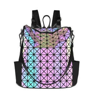 Lögonfallande Multi Färger Lysande Geometrisk Ryggsäckar 2021 Pu Reflekterande Holografisk Casual Damväskor