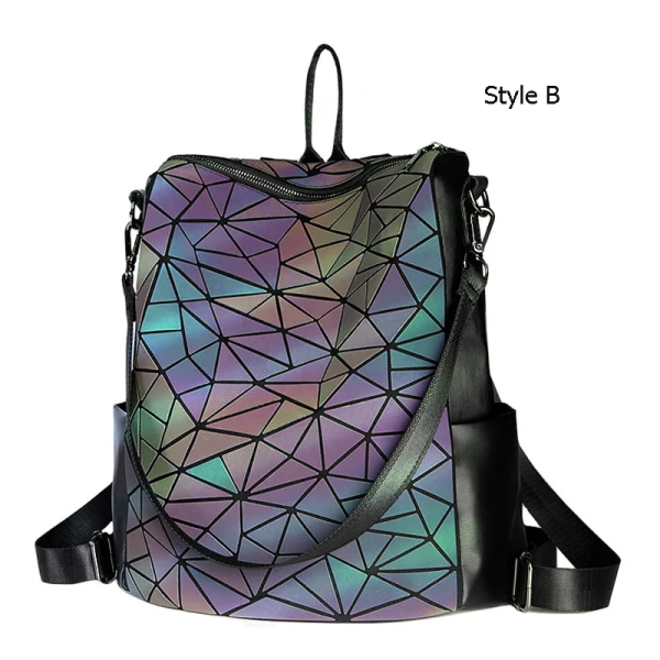 Accrocheuse Multi-Couleurs Lumineux Géométrique Sacs à dos 2021 PU Réfléchissant Holographique Désinvolte Sacs Pour Femmes