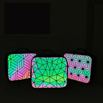 Eye Catching Luminous Geometric Square Makeup Bag 2021 Pu Reflective Holographic Women S Bags