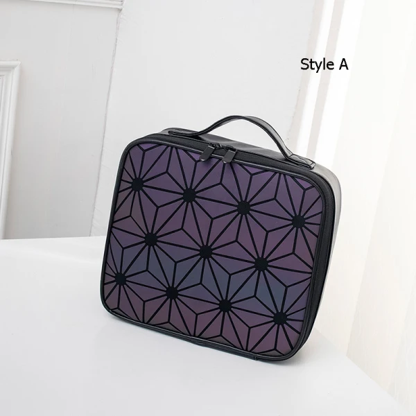 Eye-catching Luminous Geometric Square Makeup Bag 2021 PU Reflective Holographic Women's Bags