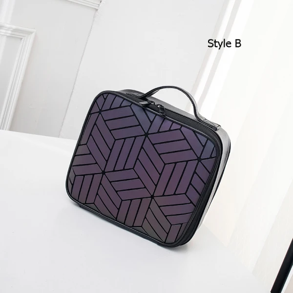 Eye-catching Luminous Geometric Square Makeup Bag 2021 PU Reflective Holographic Women's Bags