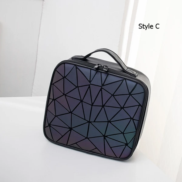 Eye-catching Luminous Geometric Square Makeup Bag 2021 PU Reflective Holographic Women's Bags