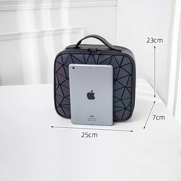 Eye-catching Luminous Geometric Square Makeup Bag 2021 PU Reflective Holographic Women's Bags
