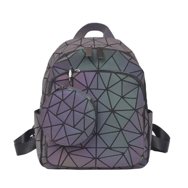 2-piece Multi-Colors Luminous Geometric Backpacks Wallet 2021 PU Reflective Holographic Women's Bags