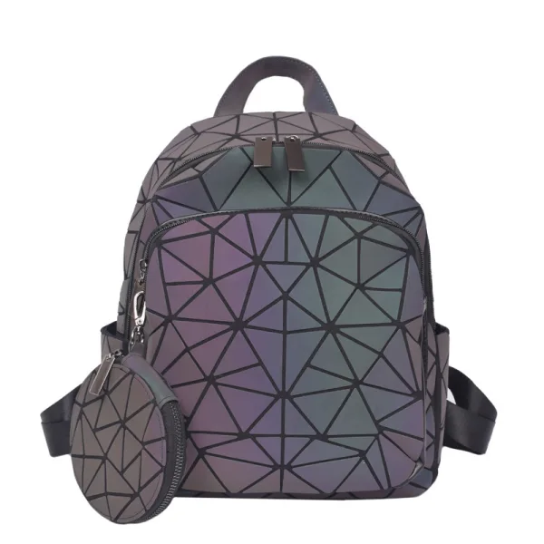 2-piece Multi-Colors Luminous Geometric Backpacks Wallet 2021 PU Reflective Holographic Women's Bags