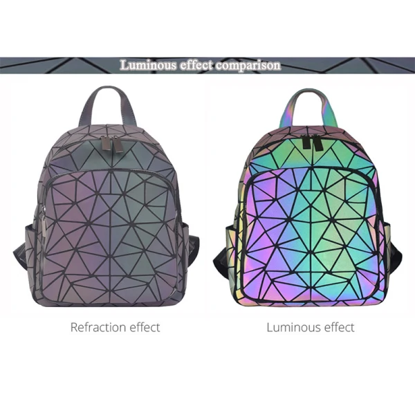 2-piece Multi-Colors Luminous Geometric Backpacks Wallet 2021 PU Reflective Holographic Women's Bags