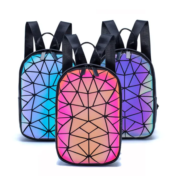 Multi Colors Luminous Geometric Backpacks 2021 PU Reflective Holographic Casual Women s Bags