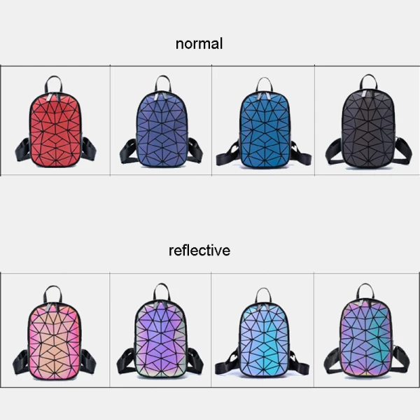 Multi-Colors Luminous Geometric Backpacks 2021 PU Reflective Holographic Casual Women's Bags
