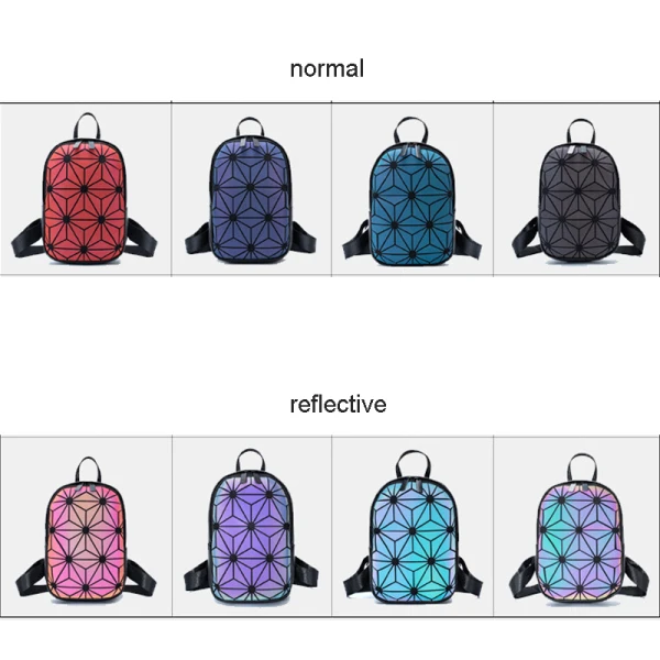 Multi-Colors Luminous Geometric Backpacks 2021 PU Reflective Holographic Casual Women's Bags