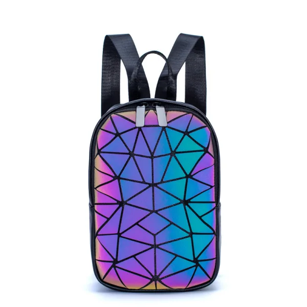 Multi-Colors Luminous Geometric Backpacks 2021 PU Reflective Holographic Casual Women's Bags