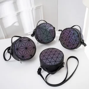 Multi Färger Lysande Geometrisk Runda Axelväska Kurirväska 2021 Pu Reflekterande Holografisk Casual Damväskor
