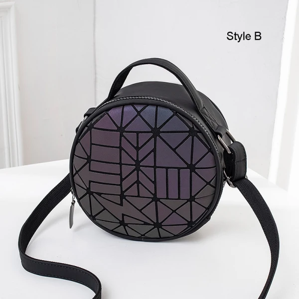 Multi-Colors Luminous Geometric Round Shoulder Bags Messenger Bag 2021 PU Reflective Holographic Casual Women's Bags