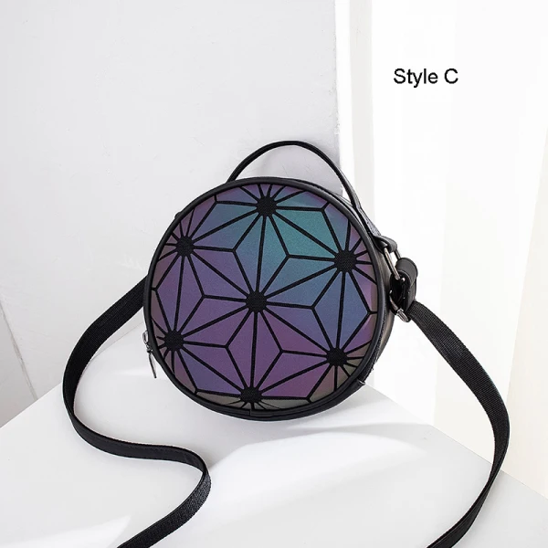 Multi-Colors Luminous Geometric Round Shoulder Bags Messenger Bag 2021 PU Reflective Holographic Casual Women's Bags
