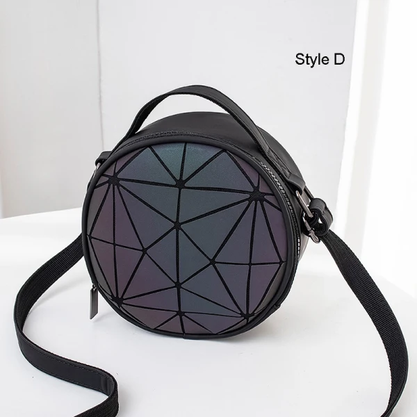 Multi-Colors Luminous Geometric Round Shoulder Bags Messenger Bag 2021 PU Reflective Holographic Casual Women's Bags