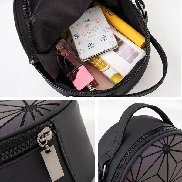 Multi-Colors Luminous Geometric Round Shoulder Bags Messenger Bag 2021 PU Reflective Holographic Casual Women's Bags