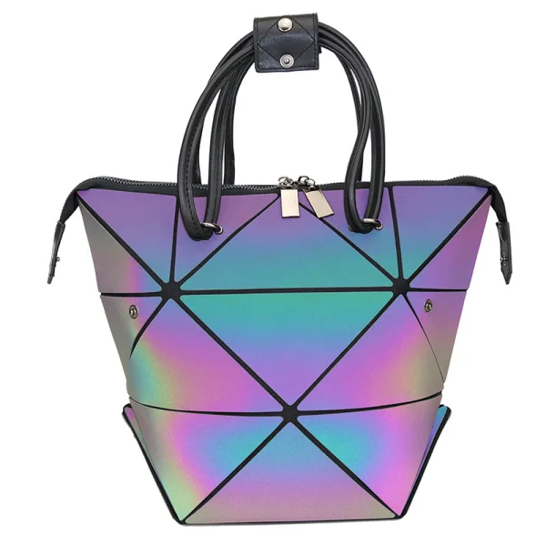 Amazing / Unique Multi-Colors Foldable Luminous Geometric Square Handbag 2021 PU Reflective Holographic Casual Women's Bags