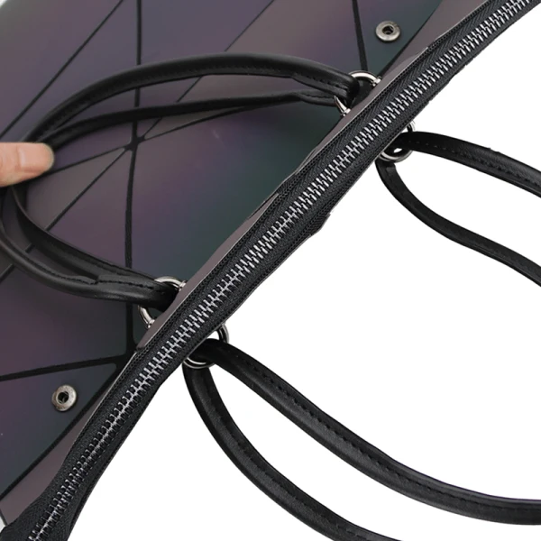 Amazing / Unique Multi-Colors Foldable Luminous Geometric Square Handbag 2021 PU Reflective Holographic Casual Women's Bags