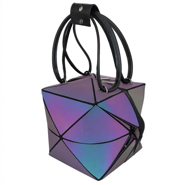 Amazing / Unique Multi-Colors Foldable Luminous Geometric Square Handbag 2021 PU Reflective Holographic Casual Women's Bags