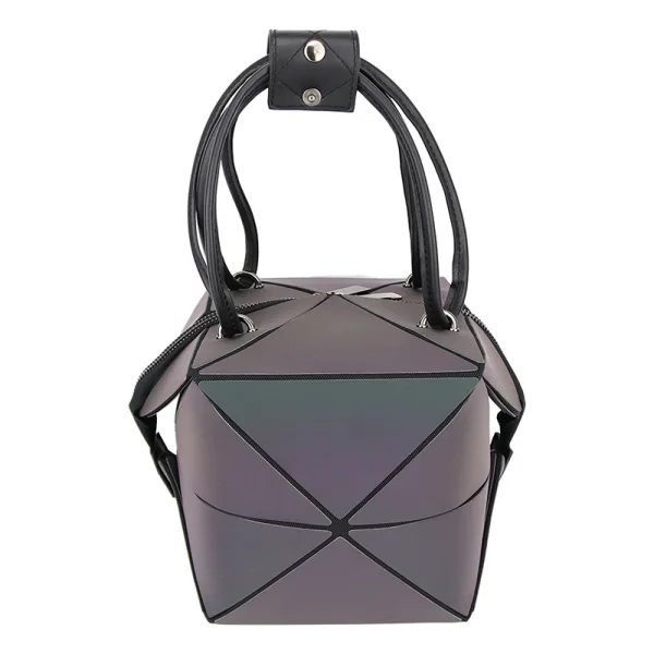 Amazing / Unique Multi-Colors Foldable Luminous Geometric Square Handbag 2021 PU Reflective Holographic Casual Women's Bags