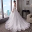 Schlicht Weiß Brautkleider / Hochzeitskleider 2018 A Linie Durchsichtige Rundhalsausschnitt Glockenhülsen Applikationen Spitze Kapelle-Schleppe Rüschen