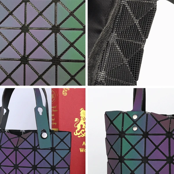 Multi-Couleurs Pliable Lumineux Géométrique Carrés Sac à main 2021 PU Réfléchissant Holographique Désinvolte Sacs Pour Femmes