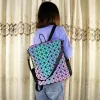 Eye-catching Multi-Colors Luminous Geometric Square Backpacks 2021 PU Holographic Reflective Casual Women's Bags