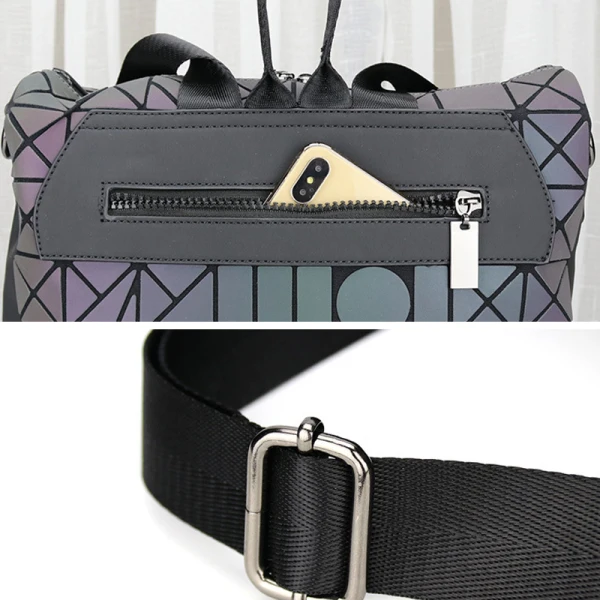 Eye-catching Multi-Colors Luminous Geometric Square Backpacks 2021 PU Holographic Reflective Casual Women's Bags