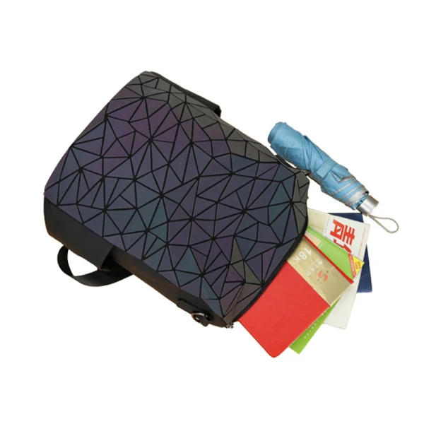 Eye-catching Multi-Colors Luminous Geometric Square Backpacks 2021 PU Holographic Reflective Casual Women's Bags